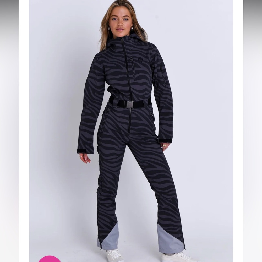 Black and Gray Zebra Print Ski Suit